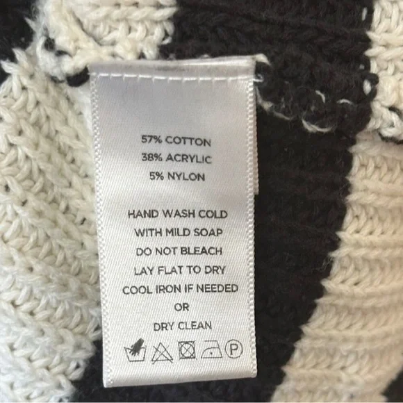 Lilla P Black White Stripe Chunky Knit Lace Up Back Sweater Small - Picture 5 of 7